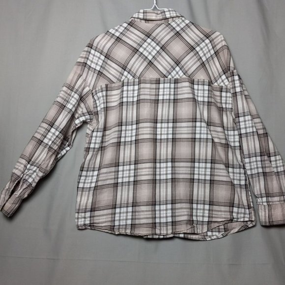 H&M Divided Plaid Long Sleeve 100% Soft Cotton Button Up‎ Beige Brown Collar XS - Picture 6 of 12